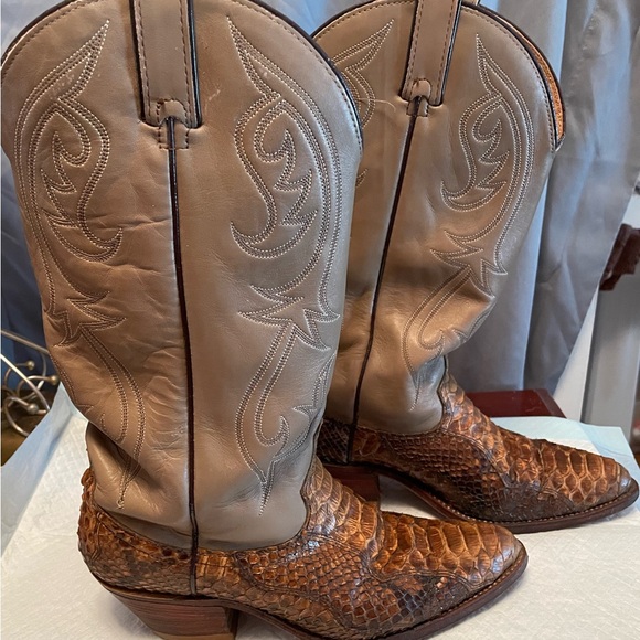 1970’s Vintage Men’s Embroidered Python Snakeskin Brown Leather Boots - Picture 3 of 9